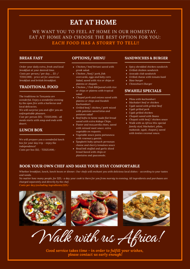 Walk With Us Africa -Food Menu 1 of 2